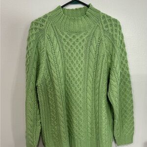 Moda International Light Green Cable Knit Turtleneck Sweater